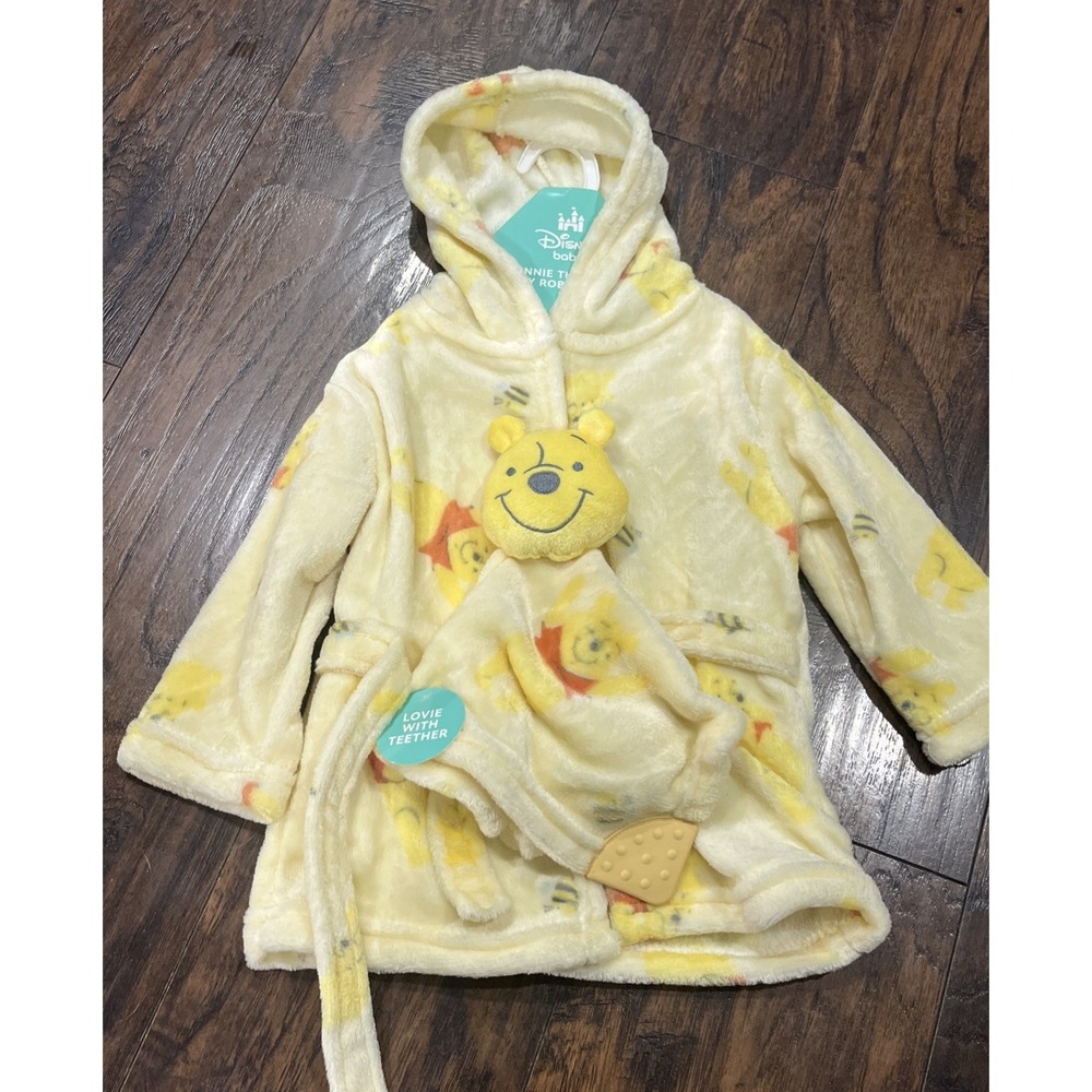 Disney Winnie The Pooh Baby Robe And Lovie Sz 0-9 Months Infant NWT